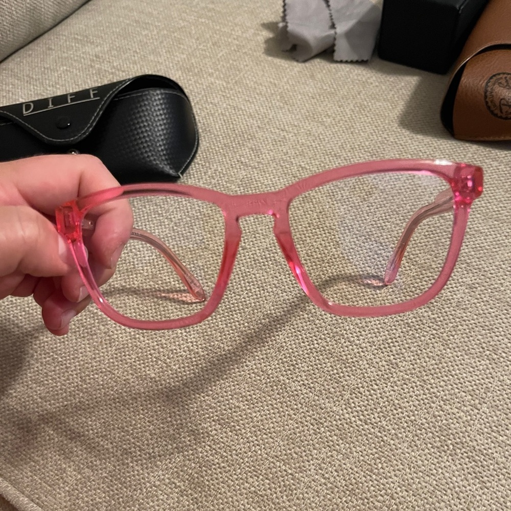 Quay hot pink plastic frame blue light glasses